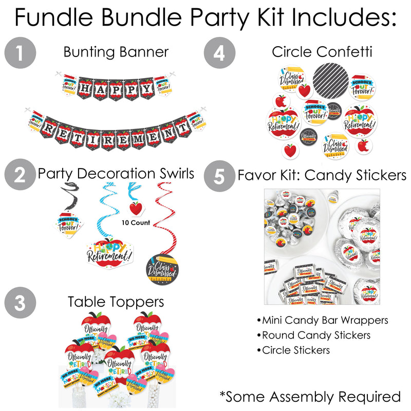 Teacher Retirement - Happy Retirement Party Supplies - Banner Decoration Kit - Fundle Bundle
