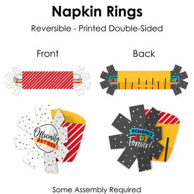 Teacher Retirement - Happy Retirement Party Paper Napkin Holder - Napkin Rings - Set of 24