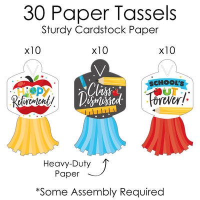 Teacher Retirement - 90 Chain Links and 30 Paper Tassels Decoration Kit - Happy Retirement Party Paper Chains Garland - 21 feet