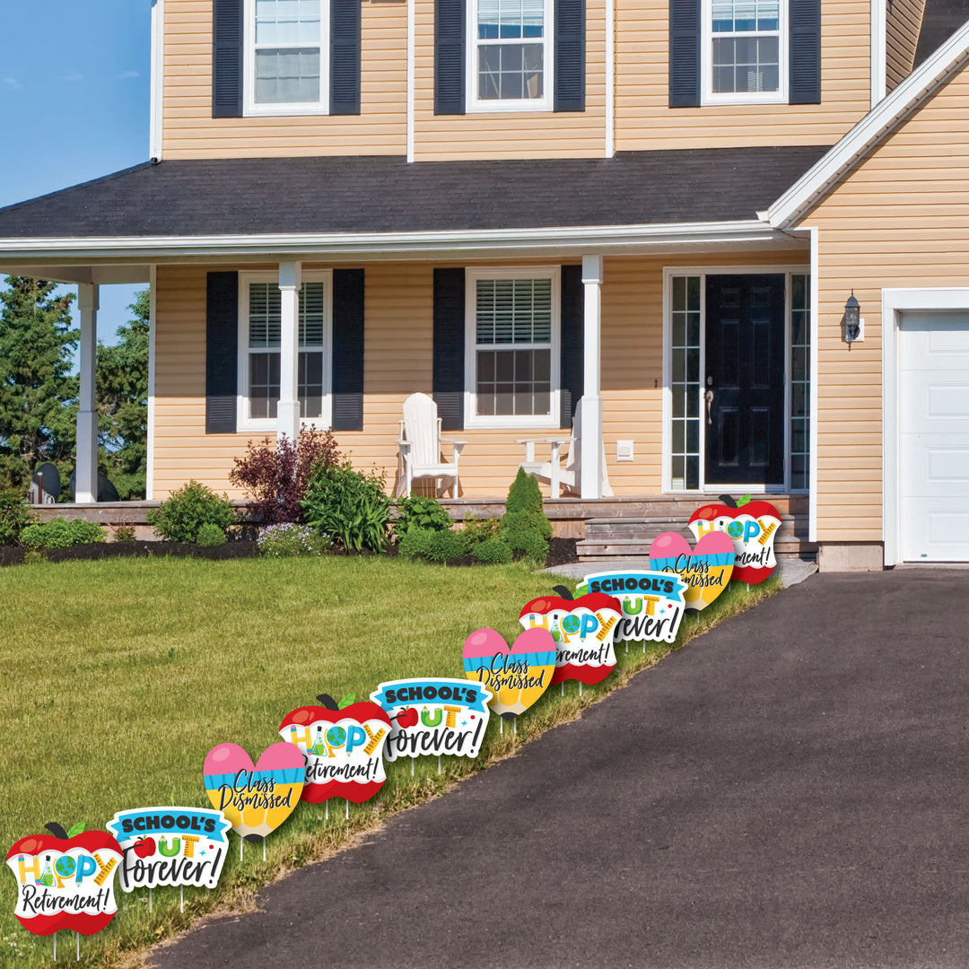 Teacher Retirement - Pencil Apple Lawn Decorations - Outdoor Happy Retirement Party Yard Decorations - 10 Piece