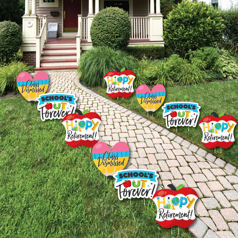 Teacher Retirement - Pencil Apple Lawn Decorations - Outdoor Happy Retirement Party Yard Decorations - 10 Piece