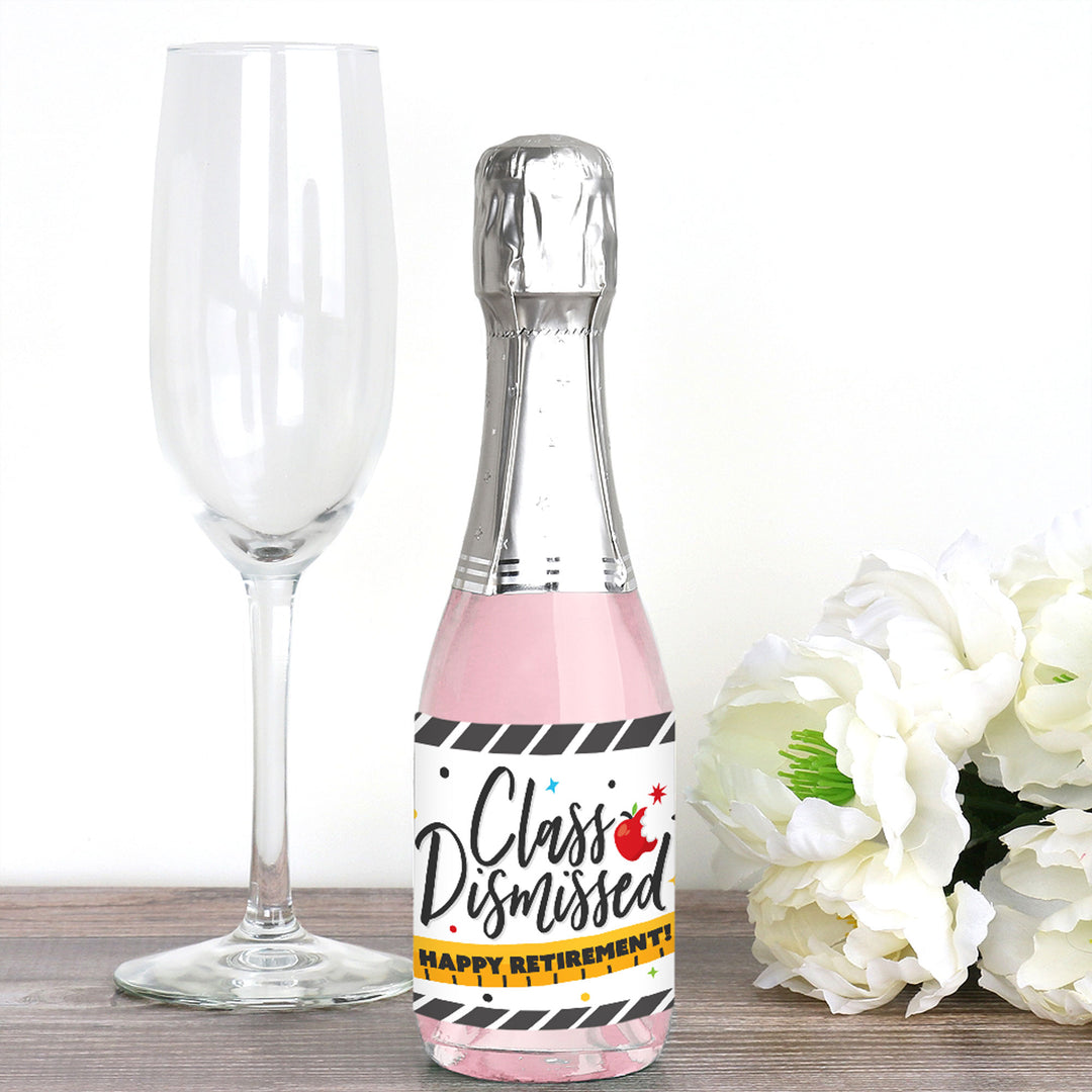 Teacher Retirement - Mini Wine and Champagne Bottle Label Stickers - Happy Retirement Party Favor Gift for Women and Men - Set of 16
