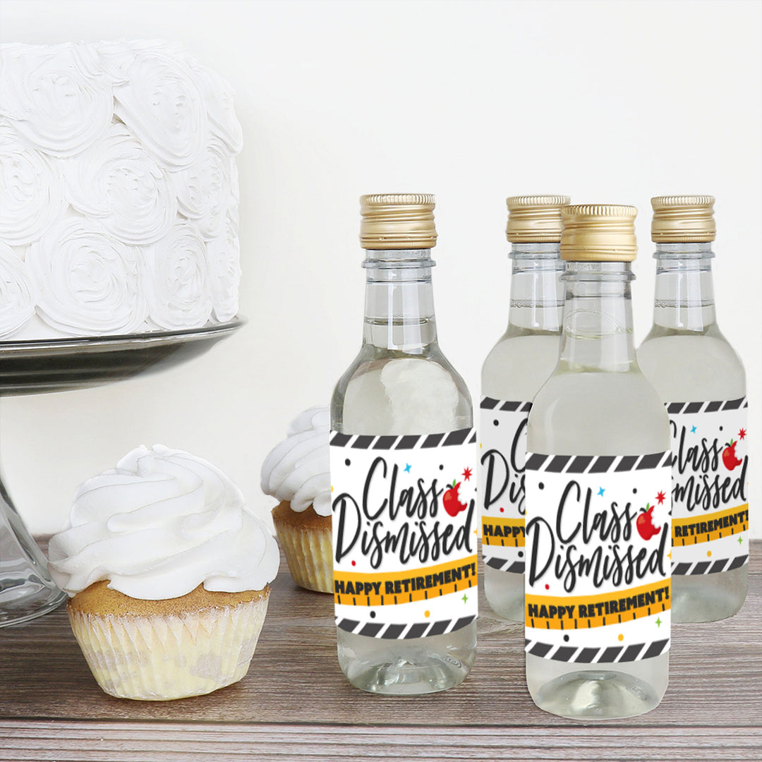 Teacher Retirement - Mini Wine and Champagne Bottle Label Stickers - Happy Retirement Party Favor Gift for Women and Men - Set of 16