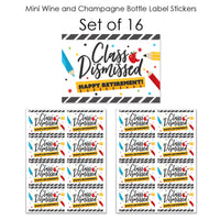 Teacher Retirement - Mini Wine and Champagne Bottle Label Stickers - Happy Retirement Party Favor Gift for Women and Men - Set of 16