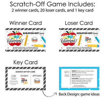 Teacher Retirement - Happy Retirement Party Game Scratch Off Cards - 22 Count