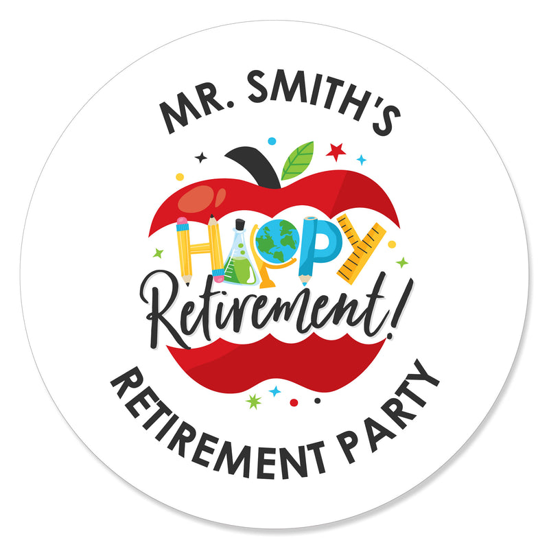 Personalized Teacher Retirement - Custom Happy Retirement Party Favor Circle Sticker Labels - Custom Text - 24 Count