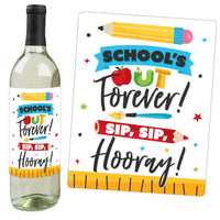 Teacher Retirement - Happy Retirement Party Decorations for Women and Men - Wine Bottle Label Stickers - Set of 4