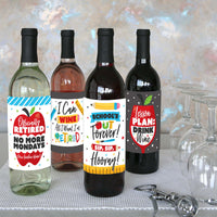 Teacher Retirement - Happy Retirement Party Decorations for Women and Men - Wine Bottle Label Stickers - Set of 4