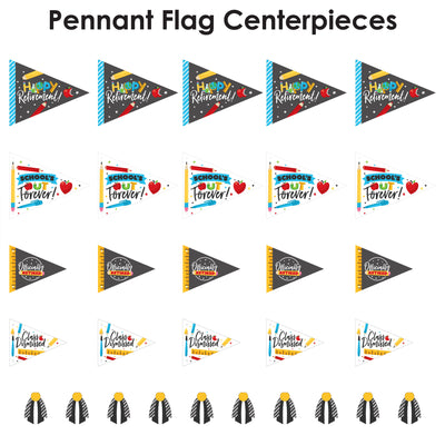 Teacher Retirement - Triangle Happy Retirement Party Photo Props - Pennant Flag Centerpieces - Set of 20