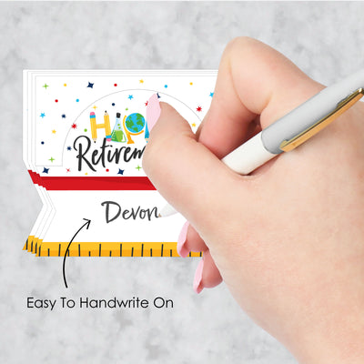 Teacher Retirement - Happy Retirement Party Tent Buffet Card - Table Setting Name Place Cards - Set of 24