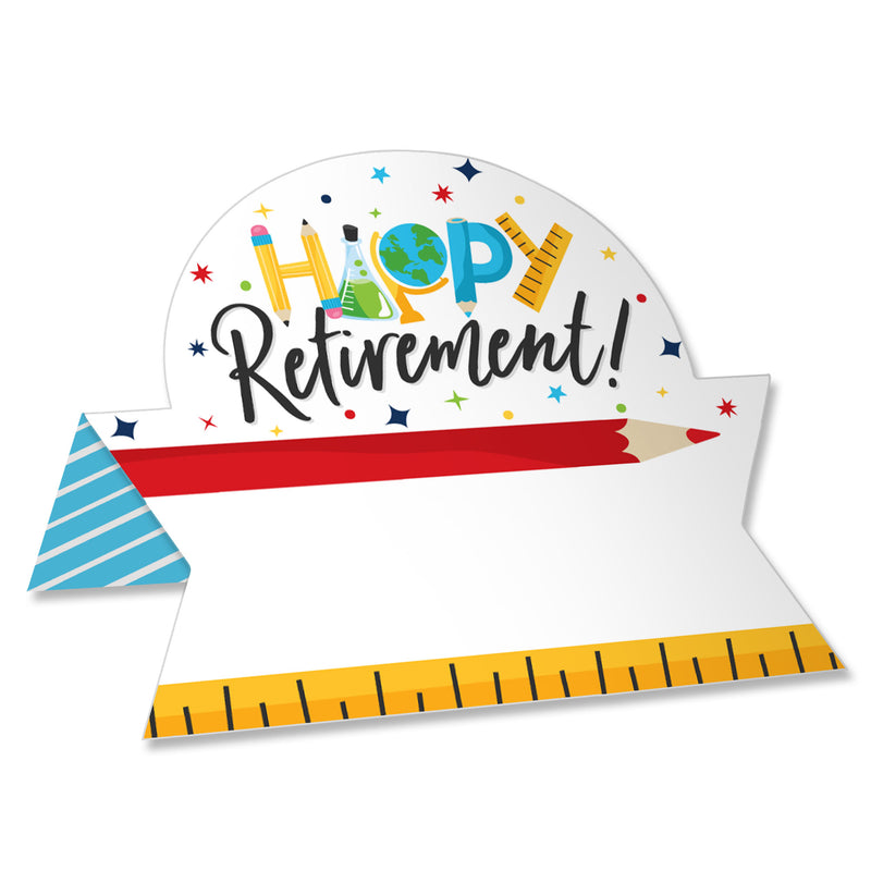 Teacher Retirement - Happy Retirement Party Tent Buffet Card - Table Setting Name Place Cards - Set of 24