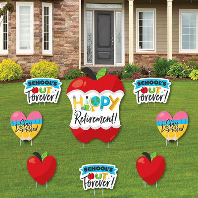 Teacher Retirement - Yard Sign and Outdoor Lawn Decorations - Happy Retirement Party Yard Signs - Set of 8
