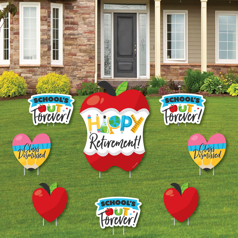 Teacher Retirement - Yard Sign and Outdoor Lawn Decorations - Happy Retirement Party Yard Signs - Set of 8