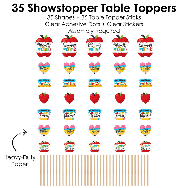 Teacher Retirement - Happy Retirement Party Centerpiece Sticks - Showstopper Table Toppers - 35 Pieces