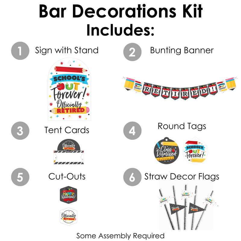 Teacher Retirement - DIY Happy Retirement Party Signs - Snack Bar Decorations Kit - 50 Pieces