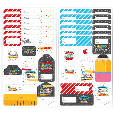 Teacher Retirement - Assorted Happy Retirement Party Gift Tag Labels - To and From Stickers - 12 Sheets - 120 Stickers