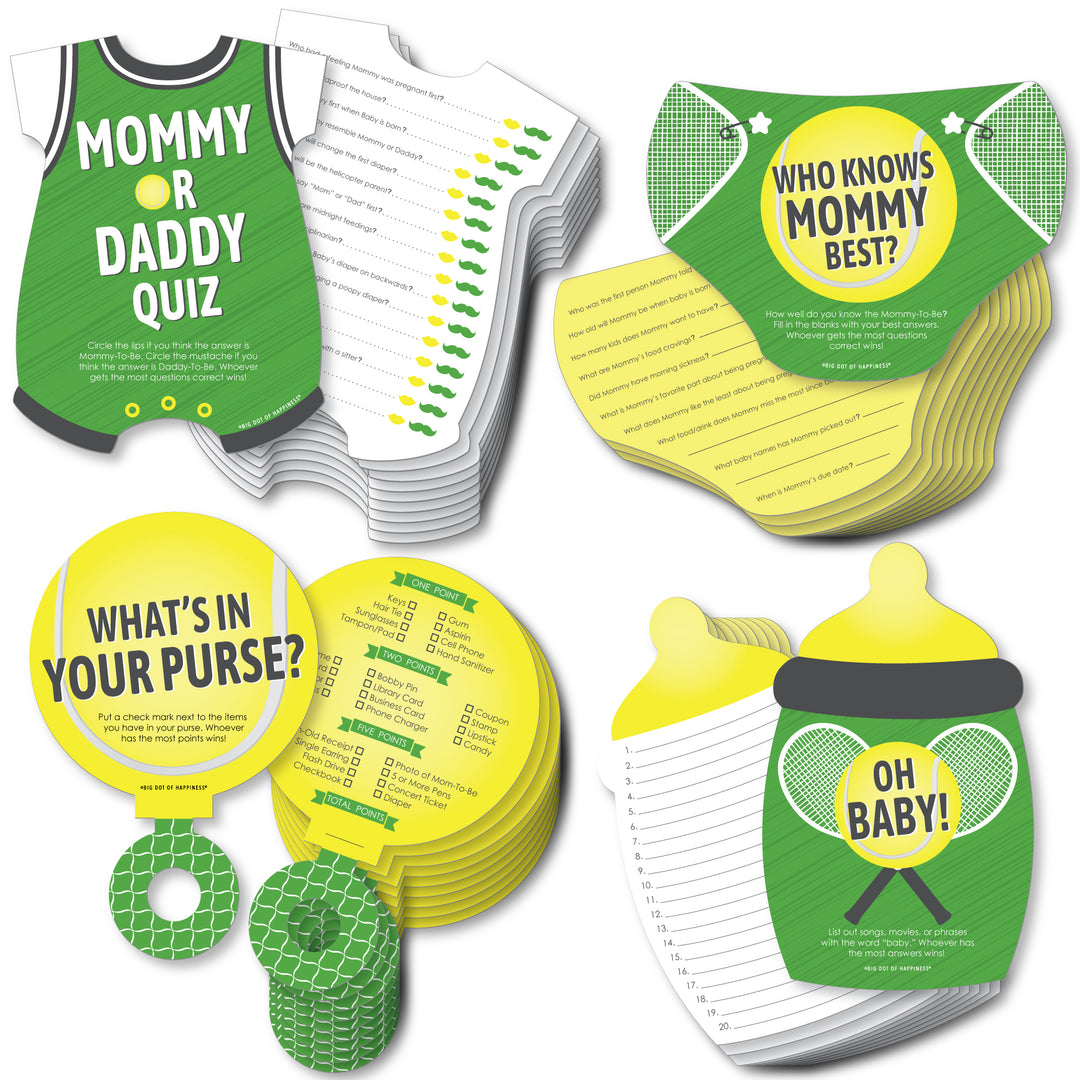 You Got Served - Tennis - 4 Tennis Ball Baby Shower Games - 10 Cards Each - Gamerific Bundle