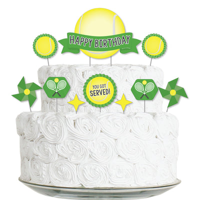 You Got Served - Tennis - Tennis Ball Birthday Party Cake Decorating Kit - Happy Birthday Cake Topper Set - 11 Pieces