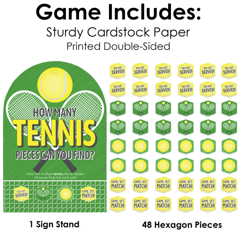 You Got Served - Tennis - Baby Shower or Tennis Ball Birthday Party Scavenger Hunt - 1 Stand and 48 Game Pieces - Hide and Find Game