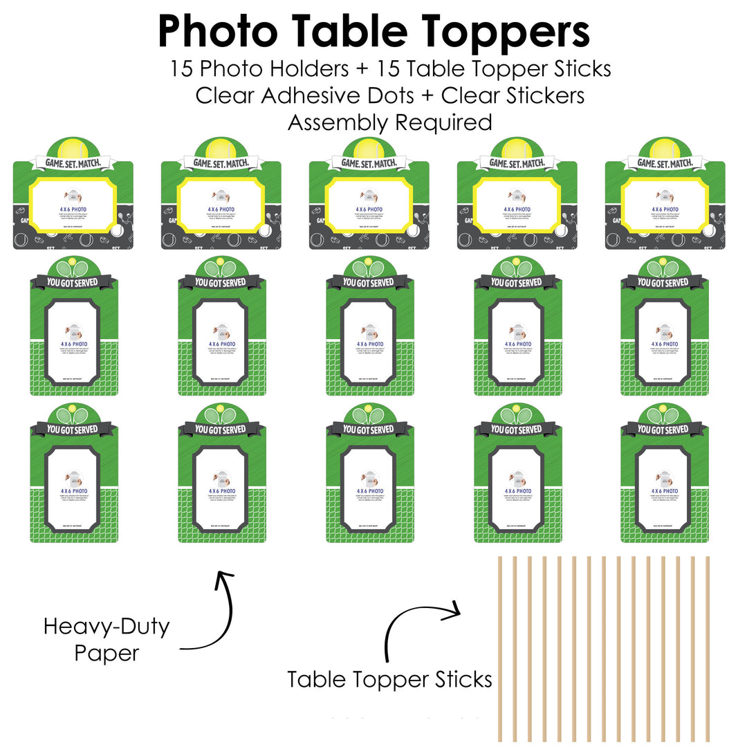 You Got Served - Tennis - Baby Shower or Tennis Ball Birthday Party Picture Centerpiece Sticks - Photo Table Toppers - 15 Pieces