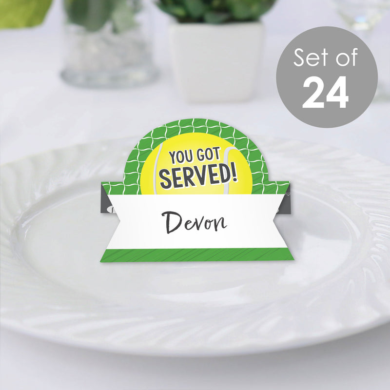You Got Served - Tennis - Baby Shower or Tennis Ball Birthday Party Tent Buffet Card - Table Setting Name Place Cards - Set of 24