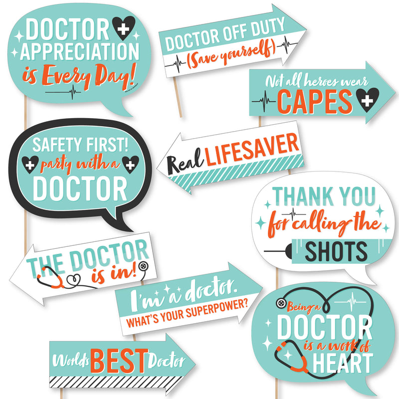 Funny Thank You Doctors - Doctor Appreciation Week Photo Booth Props Kit - 10 Piece