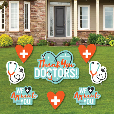 Thank You Doctors - Yard Sign and Outdoor Lawn Decorations - Doctor Appreciation Week Yard Signs - Set of 8