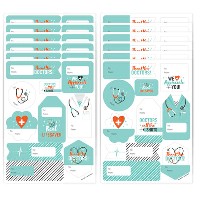 Thank You Doctors - Assorted Doctor Appreciation Week Gift Tag Labels - To and From Stickers - 12 Sheets - 120 Stickers