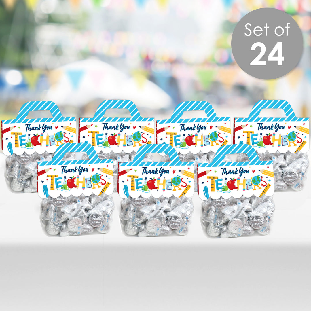 Thank You Teachers - DIY Teacher Appreciation Clear Goodie Favor Bag Labels - Candy Bags with Toppers - Set of 24