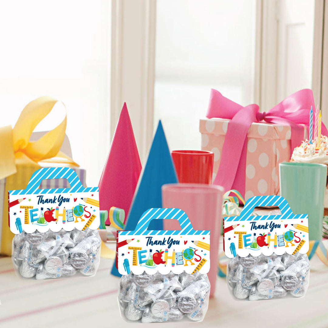 Thank You Teachers - DIY Teacher Appreciation Clear Goodie Favor Bag Labels - Candy Bags with Toppers - Set of 24