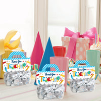 Thank You Teachers - DIY Teacher Appreciation Clear Goodie Favor Bag Labels - Candy Bags with Toppers - Set of 24