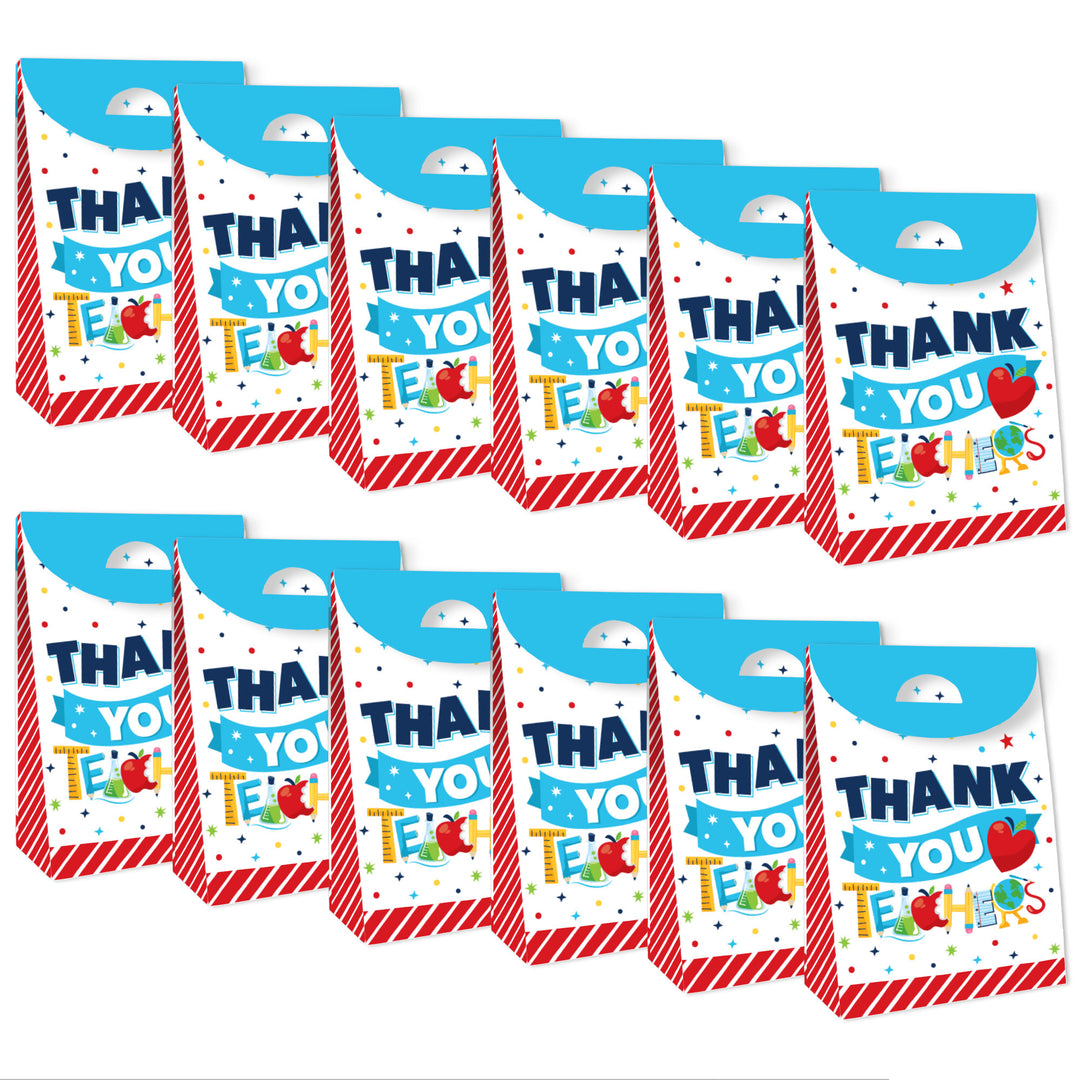 Thank You Teachers - Teacher Appreciation Gift Favor Bags - Party Goodie Boxes - Set of 12