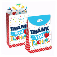 Thank You Teachers - Teacher Appreciation Gift Favor Bags - Party Goodie Boxes - Set of 12