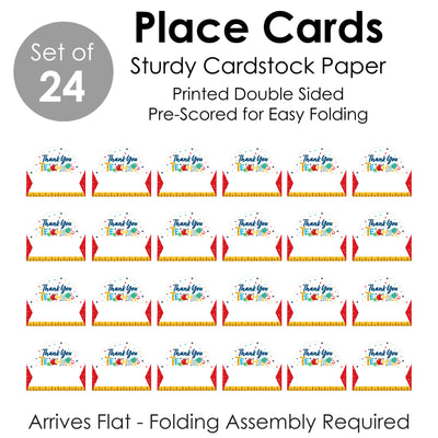 Thank You Teachers - Teacher Appreciation Tent Buffet Card - Table Setting Name Place Cards - Set of 24
