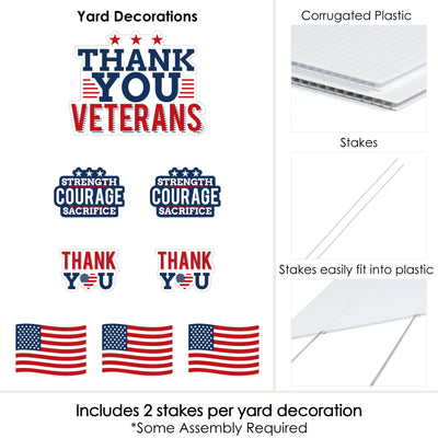 Thank You Veterans - Yard Sign and Outdoor Lawn Decorations - Support Our Troops Yard Signs - Set of 8