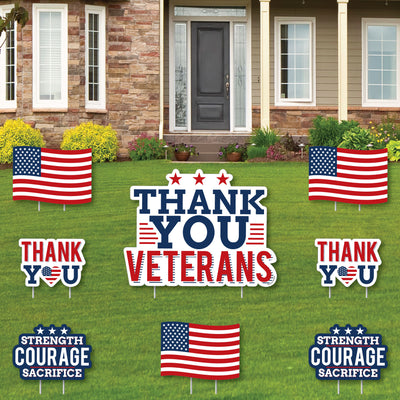 Thank You Veterans - Yard Sign and Outdoor Lawn Decorations - Support Our Troops Yard Signs - Set of 8