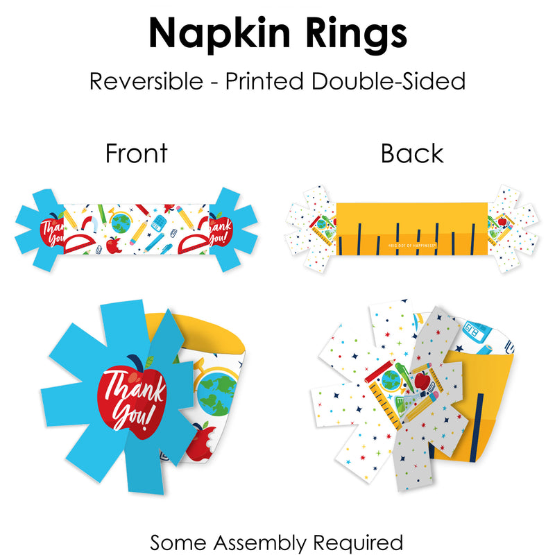 Thank You Teachers - Teacher Appreciation Paper Napkin Holder - Napkin Rings - Set of 24