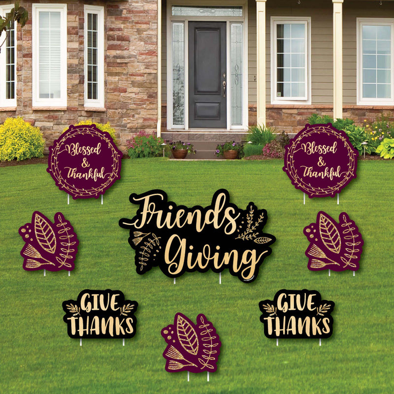 Elegant Thankful for Friends - Yard Sign & Outdoor Lawn Decorations - Friendsgiving Thanksgiving Party Yard Signs - Set of 8