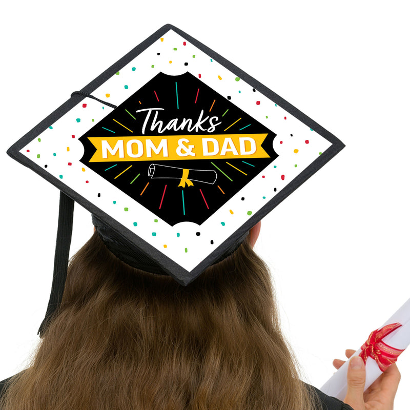 Thanks Mom and Dad - Graduation Cap Decorations Kit - Grad Cap Cover