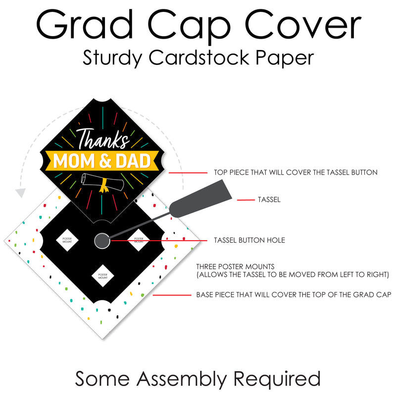 Thanks Mom and Dad - Graduation Cap Decorations Kit - Grad Cap Cover