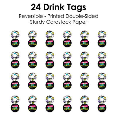 Through the Decades - 50s, 60s, 70s, 80s, and 90s Party Paper Beverage Markers for Glasses - Drink Tags - Set of 24