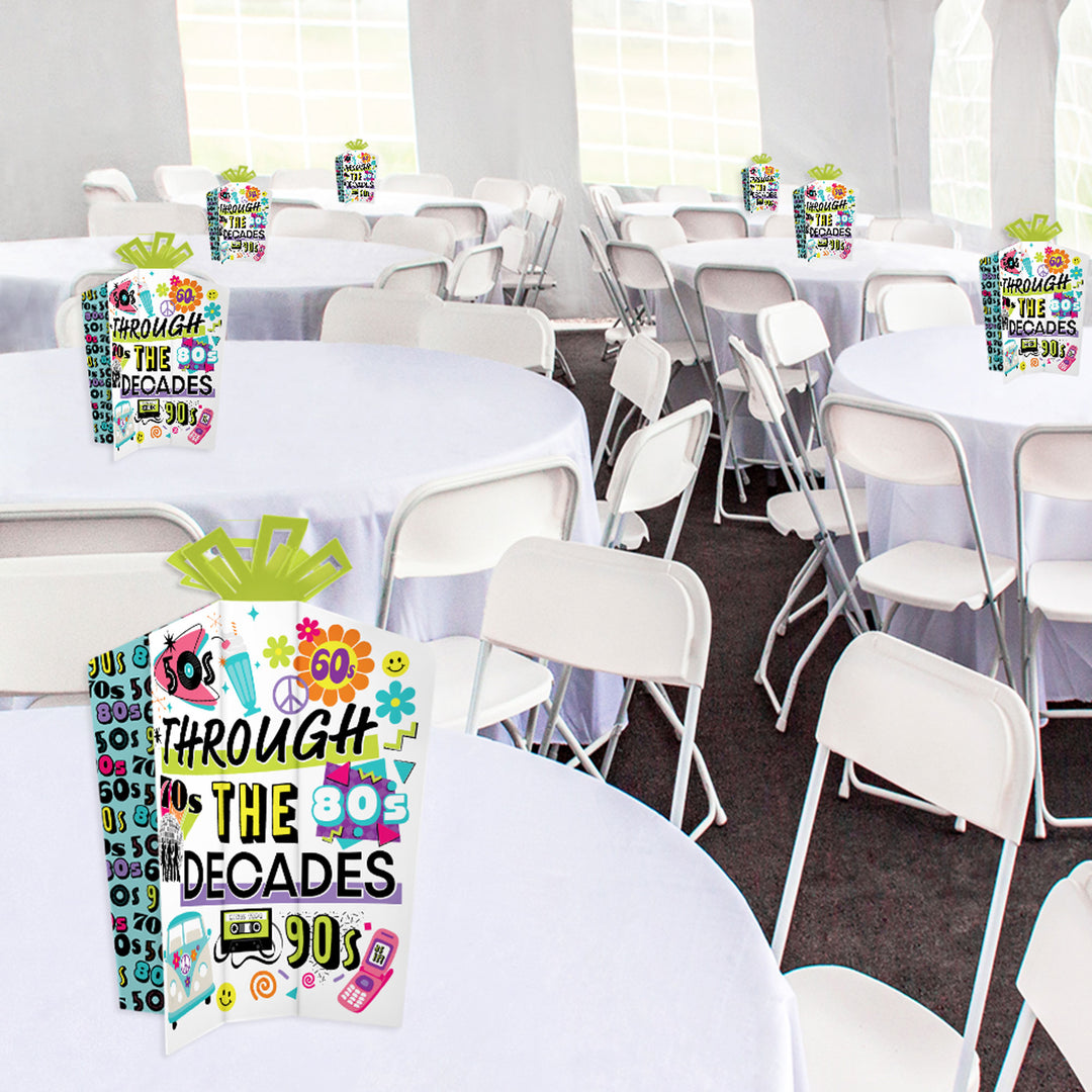 Through the Decades - Table Decorations - 50s, 60s, 70s, 80s, and 90s Party Fold and Flare Centerpieces - 10 Count