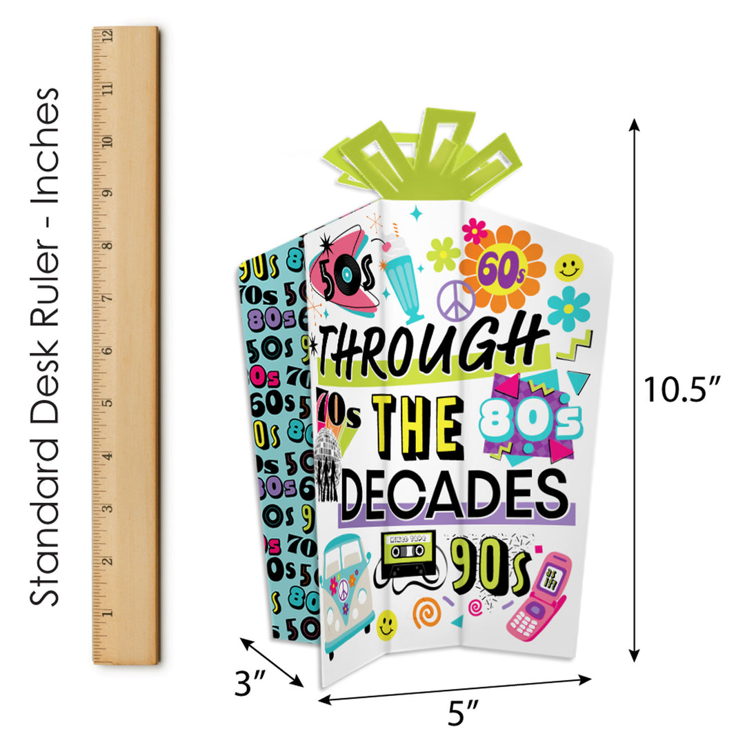 Through the Decades - Table Decorations - 50s, 60s, 70s, 80s, and 90s Party Fold and Flare Centerpieces - 10 Count