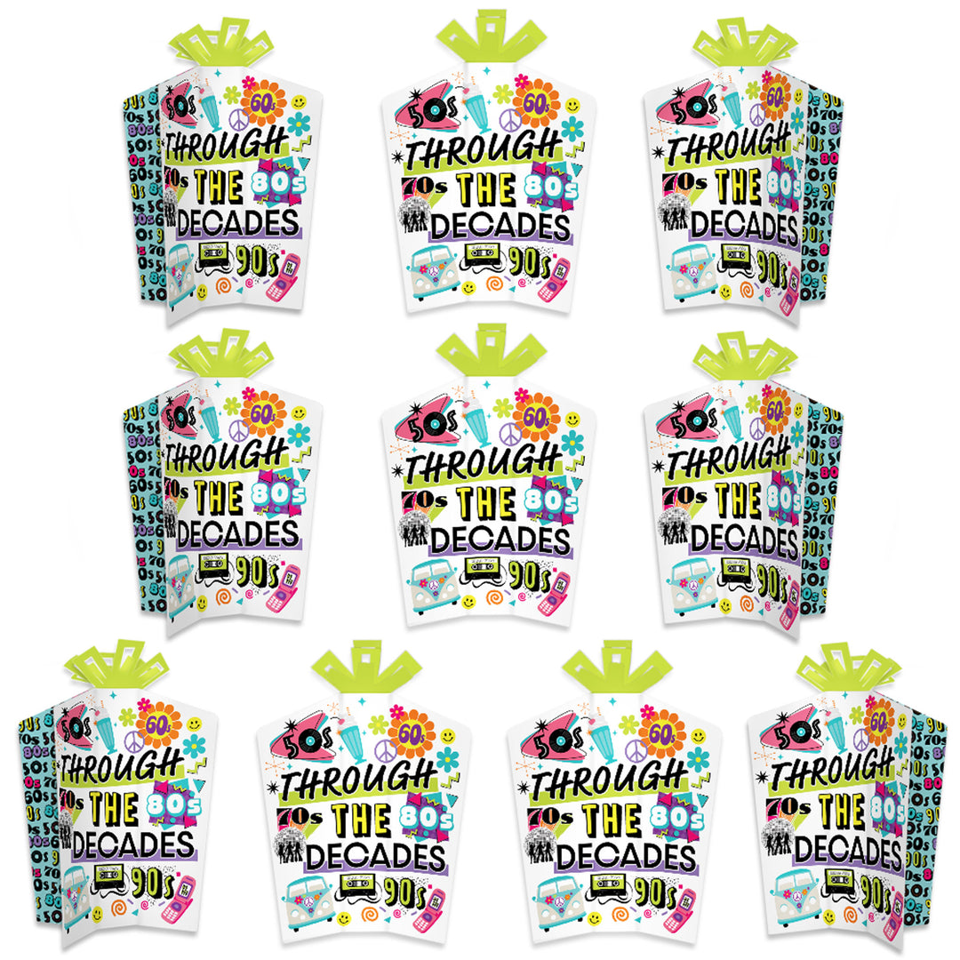 Through the Decades - Table Decorations - 50s, 60s, 70s, 80s, and 90s Party Fold and Flare Centerpieces - 10 Count