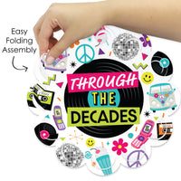 Through the Decades - 50s, 60s, 70s, 80s, and 90s Party Round Table Decorations - Paper Chargers - Place Setting For 12