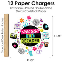 Through the Decades - 50s, 60s, 70s, 80s, and 90s Party Round Table Decorations - Paper Chargers - Place Setting For 12