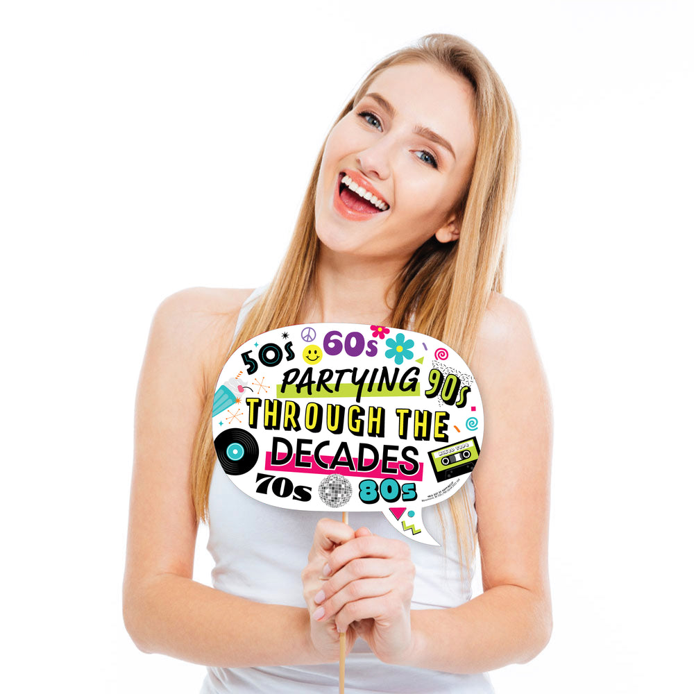 Funny Through the Decades - 50s, 60s, 70s, 80s, and 90s Party Photo Booth Props Kit - 10 Piece