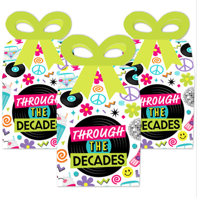 Through the Decades - Square Favor Gift Boxes - 50s, 60s, 70s, 80s, and 90s Party Bow Boxes - Set of 12