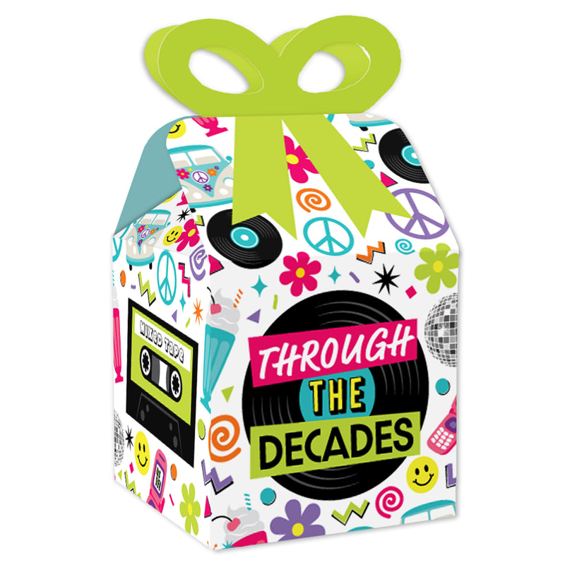 Through the Decades - Square Favor Gift Boxes - 50s, 60s, 70s, 80s, and 90s Party Bow Boxes - Set of 12