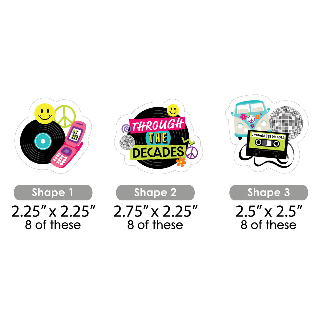 Through the Decades - DIY Shaped 50s, 60s, 70s, 80s, and 90s Party Cut-Outs - 24 Count
